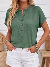 preiswerte Einfarbiges T-Shirt-Damen Sommeroberteile Vintage Mode Lässig Kurzarm Rundhalsausschnitt Normale Oberteile Lässig Täglich Khaki Schwarz Rosa Marineblau Braun Sommer Frühling