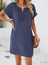 cheap Plain Dress-Women's Mini Dress Shift Dress Summer Dress Casual Daily Loose Fit Plain Short Sleeve V Neck Blue Navy Black Wine Summer