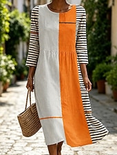 economico Negozio Grafico Abiti-Per donna Abito Midi Vestito Estivo Abito Estivo Vacanza Casual Spiaggia Spiaggia Ferie Vestibilità regolare Grafico Geometrico Astratto Manica 3/4 Girocollo Bianco Arancione Beige Estate Primavera