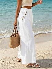 abordables Pantalones de pierna recta-Mujer Perneras anchas Chinos Corte Recto Vacaciones Moda Ropa de calle Longitud total Alta cintura Plano Bolsillo Cintura elástica Confortable Suave Cómodo Microelástico Exterior Vacaciones Calle