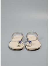 cheap Slide Sandals-Women's Rhinestone Embellished Thong Sandals with Blue Gemstone Detail – Elegant Sandals for Summer, Beach, and Formal Occasions