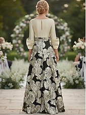 cheap Floor Length-A-Line Floor Length Formal Dresses Evening Gown Mother of the Bride Dress 3/4 Length Sleeve V Neck Square Neck Elegant Simple Formal Wedding Guest Semi Formal Metallic Fabric Jacquard with Pleats