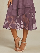  Damen Elegant Midi Mittlere Taille Röcke Blumenmuster Geschichtet Blumen Unelastisch Party Lässig Violett Purpur Sommer