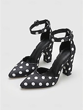 cheap Block Heel Pumps-Women's Polka Dot Satin High Heels - Elegant Pointed Toe Block Heel Pumps with Ankle Strap for Daily Office Wear, Retro Parties &amp; Chic Urban Outfits