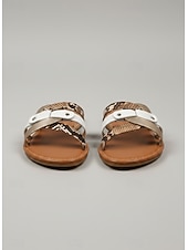 cheap Slide Sandals-Women's Snake Print Strappy Sandals with Metallic Accents - Casual Flat Summer Sandals for Beach and Everyday Wear