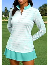 baratos Camisa Feminina-Mulheres Riscas Camisa Esportiva Camisa de tênis Top de tênis Manga Longa Zíper Floral Pullover UPF50+ Resistente a UV Elasticidade Alta Pavio Humido Respirável Voleibal Tênis Golfe Gola Alta Gola