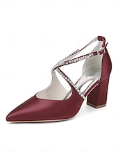 preiswerte Pumps mit Blockabsatz-Smaragdgrüne Satin-Pumps mit Blockabsatz – elegante Schuhe mit Strassriemen für Cocktailpartys und Abendveranstaltungen