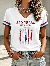  Jour de l'Indépendance Américaine Femmes T-shirt Imprimé Graphique Drapeau Américain ancien Élégant Classique Manche Courte Col en V Hauts Longs Occasionnel Quotidien Bleu Blanche Rouge Été Printemps