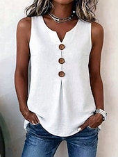 cheap Dressy Blouses-Women's Shirt Sleeveless Blouses Solid Color Elegant Sleeveless V Neck Regular Tops Daily Beach Light Blue Orange-red Black White Apricot Summer Spring