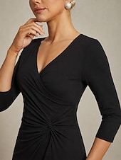  Women's Maxi Dress A Line Dress Elegant Daily Wedding Guest Tea Party Solid Color 3/4 Length Sleeve V Neck Black