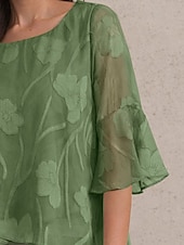 ieftine Bluze elegante-Pentru femei Cămașă din dantelă Bluză Topuri imbracate Topuri din șifon Tiv Asimetric Culoare solidă Floral Grafic Elegant Stilat De Bază Manșon Jumate Cu Mâneci Largi Bateau Topuri lungi Zilnic