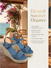 ieftine Femei-Sandale cu platformă pentru femei, din denim albastru - tocuri cu platformă, tip espadrile, cu barete împletite, și cataramă la gleznă, pentru vacanțe de lux în croazieră, ținute de resort tropical