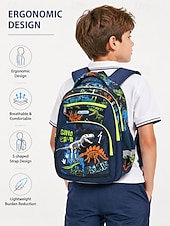 preiswerte Kids &amp; Teen Backpacks-Boys School Backpack with Dinosaur &amp; Astronaut Prints, Large Capacity Multi Pocket Polyester Bookbag, Lightweight Travel Backpack for Elementary School, Camping, Daily Use
