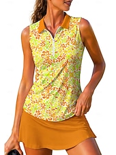 baratos Camisa Feminina-Mulheres Floral Tops Camisa Esportiva Camisa polo de caminhada Regata Sem Manga Zíper Floral UPF50+ Resistente a UV Elasticidade Alta Pavio Humido Respirável Tênis Golfe Pickleball Aberto para a