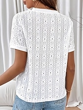  Mujer Tops de encaje Encaje Elegante Bohemia Tropical Manga Corta Cuello Barco Tops regulares Casual Diario Noche Blanco Verano Primavera