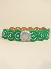 preiswerte Damengürtel-Boho-Gürtel mit runden Conchos für Damen, Western-Taillengürtel aus Kunstleder mit türkisfarbenen Nieten, Vintage-Gürtel mit Concho-Verzierung für Kleider, Festivals, Urlaub, Cowgirl-Look und lässige