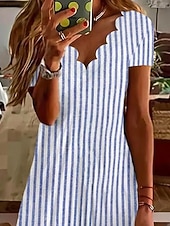 economico Abito a Strisce e Geometrico-Per donna Abito al ginocchio Vestito Casual Abito a righe Abito a trapezio Elegante Moda Moderno Quotidiano Vacanza Vestibilità regolare A righe Manica Corta Scollo a V Blu Giallo Rosso Verde Estate