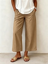 cheap Wide Leg &amp; High Waisted-Women's Wide Leg Trousers Casual Pants Vacation Fashion Streetwear Full Length High Waist Plain Pocket Elastic Waist Comfortable Breathable Inelastic Daily Vacation Street Light Gray Dark Grey Black