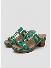 abordables Sandalias deslizantes-Sandalias casuales de tacón cuadrado verde para mujer, plantilla acolchada de apoyo, diseño de tacón medio estable para uso diario, paseos por la ciudad, viajes y eventos sociales.