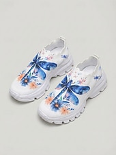 Χαμηλού Κόστους Γυναικεία Sneakers-Γυναικεία μπλε slip-on αθλητικά παπούτσια με τύπωμα λιβελούλας - ογκώδη, casual παπούτσια, αναπνεύσιμα υποδήματα για καθημερινή χρήση, γυμναστήριο, περπάτημα &amp;ταξίδι