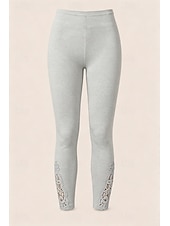 abordables Leggings-Mujer pantalones cortos capri Polainas Leggings cómodos Vacaciones Moda estilo costero de la abuela Hasta el Tobillo Media cintura Color sólido Encaje Comodidad Elástico Diario Casual Diario Negro