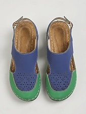 voordelige Sleehaksandalen-Damessandalen met gesloten neus in twee kleuren - comfortabele wedgehakken met uitgesneden details en geperforeerde bloemenaccenten. &amp;Verstelbare enkelgesp, ademende casual sandalen voor dagelijks