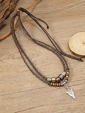 abordables Bijoux pour hommes-Collier pendentif flèche en alliage pour homme avec perles et cordon tressé – disponible en noir et marron, bijou décontracté et résistant idéal pour les vacances à la plage, le quotidien et les