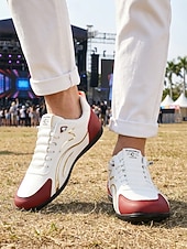 abordables Hombres-Men's White Red Music Festival Sneakers - Comfortable Lace Up Casual Shoes - Stylish Low Top Footwear for Concerts, Festival Outfits, Outdoor Parties and Everyday Streetwear