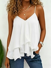 abordables Tanque Sencillo-Top de tirantes para mujer con volantes, estilo boho chic, de gasa, sin mangas, crop tops casuales, azul claro, negro, blanco, rojo, morado, verano