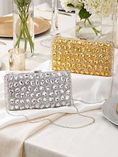 preiswerte Clutches &amp; Taschen für die Abendgarderobe-Luxuriöse Damen-Abendclutch mit Strasssteinen, goldfarbene, kristallverzierte Handtasche mit festem Rahmen und Kettenriemen für formelle Hochzeiten, Cocktailpartys und Galaveranstaltungen