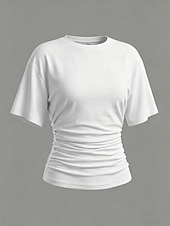 abordables Camiseta lisa-Mujer Camiseta Camiseta superior Frunce Color sólido Plano Vintage Moda Elegante Sin Mangas Manga Corta Cuello Barco Tops cortos Casual Diario Noche Azul Piscina Negro Blanco Rosa Gris Verano