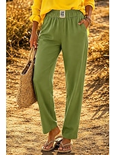  Dames Katoenen linnen broek Broek Vrijetijdsbroek Zomerbroek Vakantie Modieus Streetwear Volledige lengte Hoge taille Effen Zak Elastische taille Ademend Comfortabel Inelastisch Dagelijks Vakantie
