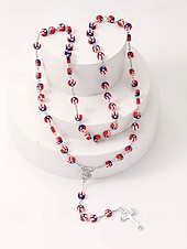  Halsband med kors i amerikanskt flagga för kvinnor - patriotiskt långt hänge med röda vita blå pärlor för amerikanskt 250-årsjubileum, självständighetsdagen och religiösa evenemang &smycken för