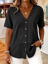  Women's Shirt Solid Color Elegant Bohemia Vacation Short Sleeve V Neck Crop Tops Blue Black White Pink Summer Spring