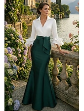halpa Merenneito Illan Mekot-Trumpetti merenneito Kokopitkä Tanssiaismekot Iltapuku Ball Gown Muodollinen mekko Tyylikäs Juhlatyyli Silkkinen Puolihiha Paitapuserokaula-aukko Puutarhajuhlat Häät Joustava satiini kanssa Röyhelöity