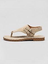 billige Flate sandaler-Beige sandaler til dame – lette, flate sommersandaler med elastisk bånd for strand, fritidsklær og reiser