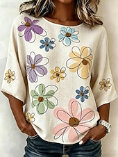 ieftine Bluze florale-Pentru femei Bluză Imprimeu Floral Grafic Boemia Epocă Tropical Lungime Manșon 3/4 Stil Nautic Topuri obișnuite Casual Zilnic Îmbrăcăminte de vacanță Albastru piscină Alb Roz Îmbujorat Trifoi Bej