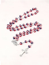  Halsband med kors i amerikanskt flagga för kvinnor - patriotiskt långt hänge med röda vita blå pärlor för amerikanskt 250-årsjubileum, självständighetsdagen och religiösa evenemang &smycken för