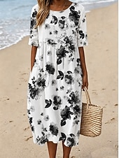  Per donna Abito Midi Tubino Vestito T-Shirt Abito a trapezio Abito Estivo Vacanza Casual Boho Quotidiano Abito Estivo Abito Primaverile Vestibilità comoda Floreale Grafico Geometrico Manica Corta