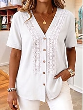  Women's Shirt Solid Color Elegant Bohemia Vacation Short Sleeve V Neck Crop Tops Blue Black White Pink Summer Spring