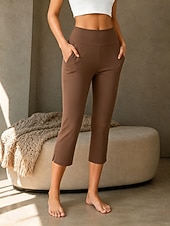cheap Plain Leggings-Women's Capri Pants Yoga Pants Leggings Casual Capris High Waist Black White Brown Khaki Summer Spring Fall