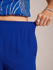 economico gamba larga e vita alta-Per donna Gamba larga Chinos Essenziale Lunghezza intera Vita Alta Semplice Tasca Fascia Elastica Comodo Morbido Confortevole Micro-elastico Matrimonio Formale Blu reale Estate Primavera Vestibilit
