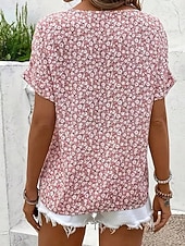 economico Bluse Floreali-Per donna Blusa Bottoni Stampato Floreale Grafico Vintage Elegante Moderno Manica Corta Colletto a Camicia Top Regolari Casuale Quotidiano Blu Rosa Viola Verde Estate Primavera