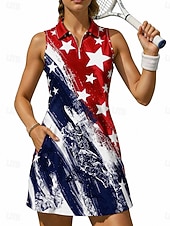 voordelige Dames jurk-Amerika's 250e verjaardag Independence Day Dames Grafisch Nationale vlag Sportkleding Tennispolojurk Mouwloos Kwart ritssluiting Elastisch Zweetafvoerend Ademend Volleybal Tennis Golf Strijkijzer