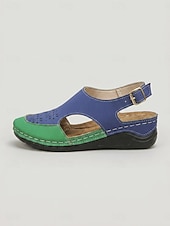 voordelige Sleehaksandalen-Damessandalen met gesloten neus in twee kleuren - comfortabele wedgehakken met uitgesneden details en geperforeerde bloemenaccenten. &amp;Verstelbare enkelgesp, ademende casual sandalen voor dagelijks