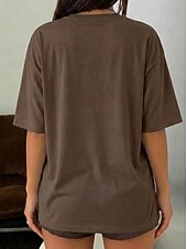 economico T-shirt semplice-Women's T Shirt Tee Top Solid Color Stylish Classic Casual Half Sleeve Crew Neck Regular Tops Daily Sports Going out Black White Pink Light Brown Coffee Summer Spring