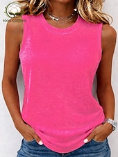 abordables Tanque Sencillo-Mujer 100% Algodón Henley Shirt Lavado Lavado ácido Lavado vintage Vintage Moda Elegante Sin Mangas Manga Corta Mangas raglanes Cuello Barco Henley Tops regulares Casual Playa Azul Piscina Rosa