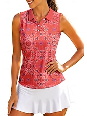 economico Tennis-Per donna Geometrico Top Maglietta sportiva Polo da golf Maglia da tennis Senza Maniche Cerniera Floreale UPF50+ Resistente ai Raggi UV Alta elasticità Traspirante Tennis Golf Pickleball Colletto