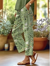 economico Pantaloni Grafici-Per donna Pantaloni casual Pantaloni Pantaloni a gamba dritta Dritto Vacanza Moda Streetwear Lunghezza intera Misura del girovita medio Floreale Grafico Foglia Tasca Elastico in vita Stampato Comodo