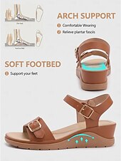 preiswerte Komfortsandalen-Braune, bequeme Keilsandalen für Damen mit Fußgewölbeunterstützung – leichte Sandalen mit verstellbarem Riemen für ganztägigen Tragekomfort und rutschfester Sohle, ideal zum Spazierengehen und Reisen.